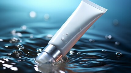 Empty mockup white cosmetic tube floating in water