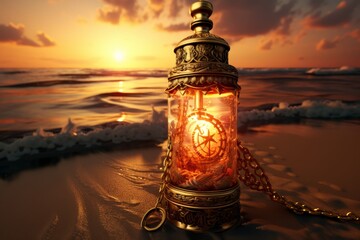 Mysterious message in a bottle drifting with hope and dreams across the vast ocean waves
