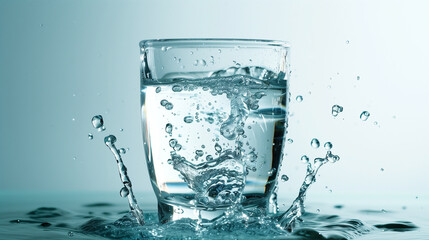 clean drinking water in a clear glass with water splashes