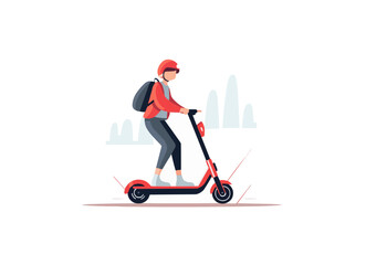 woman standing riding e-scooter vector flat isolated illustration -