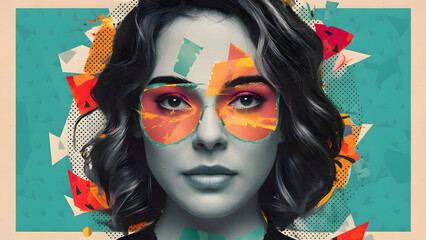 Portrait of young beautiful girl. Contemporary colorful, conceptual creative art collage.