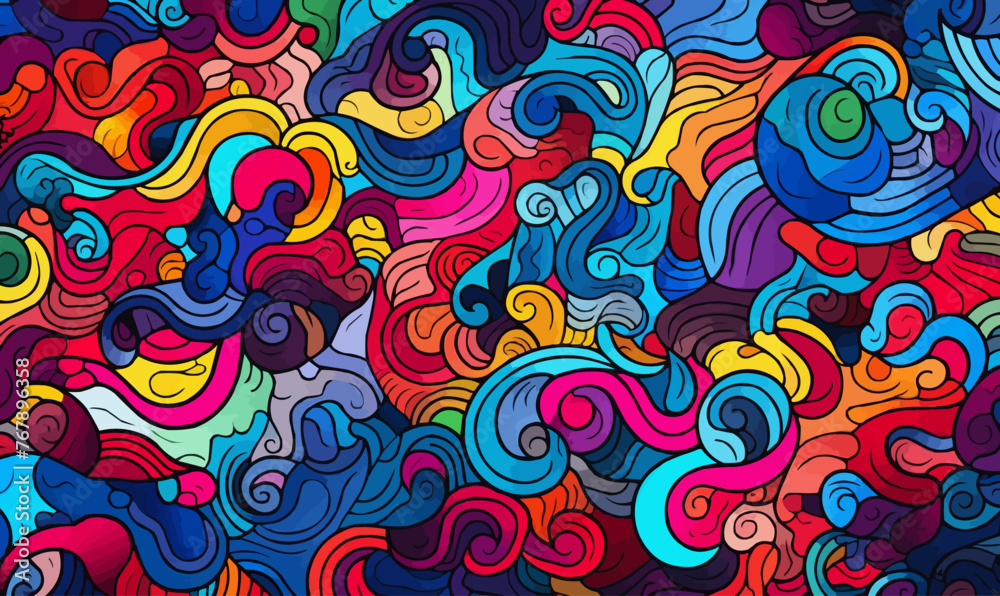 Wall mural abstract colorful doodle art design, vivid dreamscape pattern background texture vector