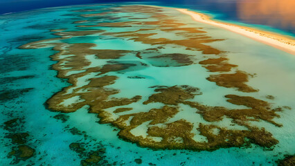 Fototapeta na wymiar Aerial view of the tiny coral island