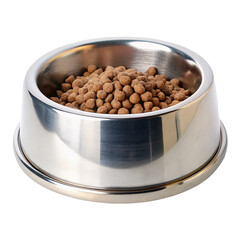 Dog food in bowl isolated on transparent background. Food for pets.