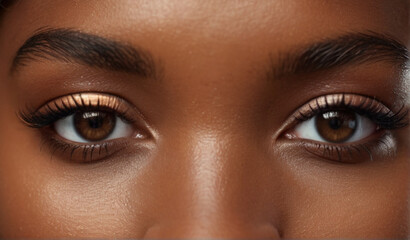 Close up of beautiful black woman's eyes staring at camera - 767897703