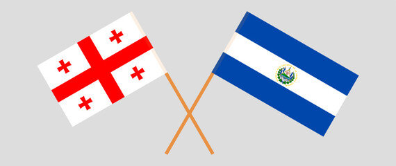 Crossed flags of Georgia and El Salvador. Official colors. Correct proportion