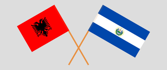Crossed flags of Albania and El Salvador. Official colors. Correct proportion