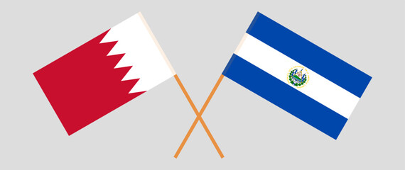 Crossed flags of Bahrain and El Salvador. Official colors. Correct proportion