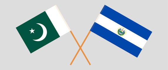 Crossed flags of Pakistan and El Salvador. Official colors. Correct proportion