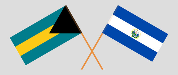 Crossed flags of the Bahamas and El Salvador. Official colors. Correct proportion