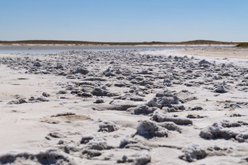 Close-up of salt deposits on Lake Tuz on a sunny day, Turkey