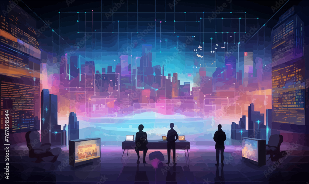 Wall mural showing digital data and big tech imagery as patterns isolated vector style on isolated background i