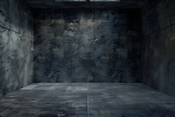 Obraz premium Front camera view of an empty room solid walls, close-up shot, dark, 