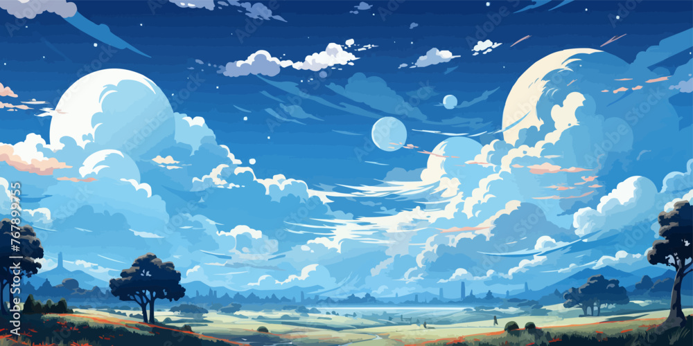 Canvas Prints Vector blue sky clouds. Anime clean style. Background design