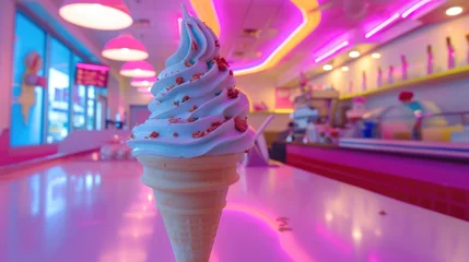 Foto auf Alu-Dibond Soft-serve ice cream with sprinkles in a cone © Evon J