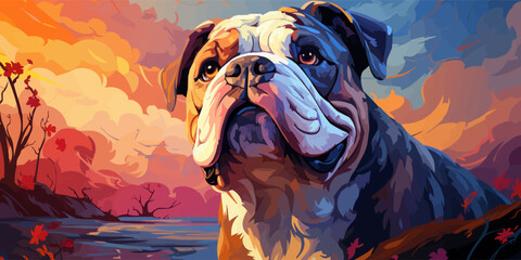 portrait of cute english bulldog vector flat bright color