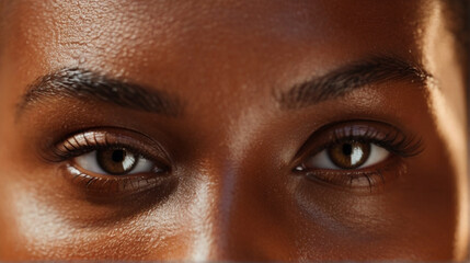 Close up of beautiful black woman's eyes staring at camera - 767900113