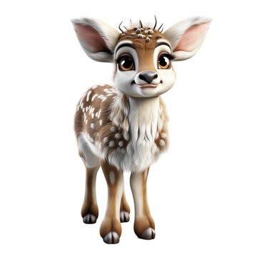 3d illustration portrait of adorable cute baby deer isolated on transparent background, generative ai