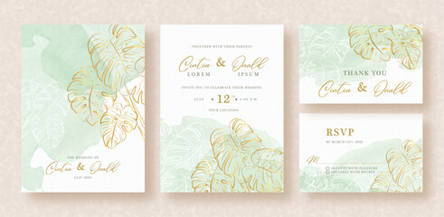 Exotic floral with green splash on wedding invitation