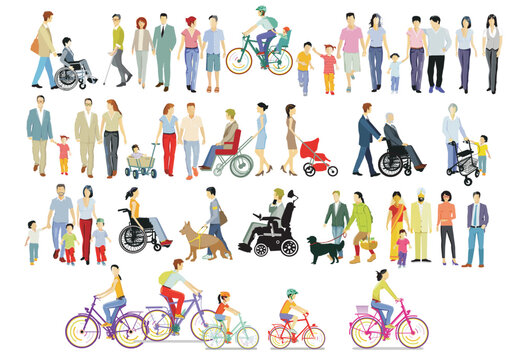 Gruppe von Menschen mit Behinderungen und Gehhilfen, und Familien Isoliert