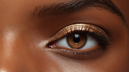 Close up of beautiful black woman's eyes staring at camera - 767901325
