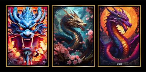 PREMIUM VECTOR ILLUSTRATION | Vector Dragon painting, one of the mythological creatures synonymous with savagery