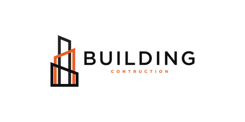 Modern style building construction logo design. Premium Vector