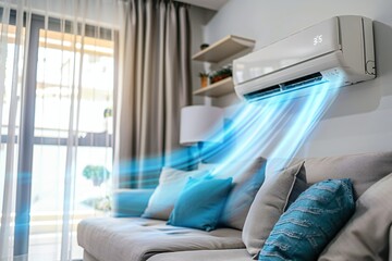 Energy efficient air conditioner with fresh natural in a modern living room
