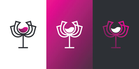 Wine glass flower logo design template. Premium Vector