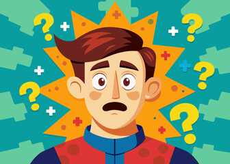 Young puzzled, doubtful, confused man thinking, trying to find solution, worried expression on his face, concept - Sorry, don't know how it happened. Copy space.