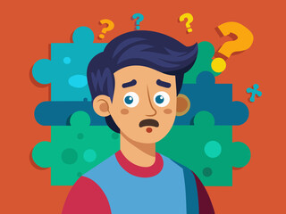 Young puzzled, doubtful, confused man thinking, trying to find solution, worried expression on his face, concept - Sorry, don't know how it happened. Copy space.