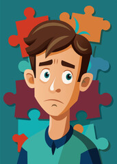 Young puzzled, doubtful, confused man thinking, trying to find solution, worried expression on his face, concept - Sorry, don't know how it happened. Copy space.