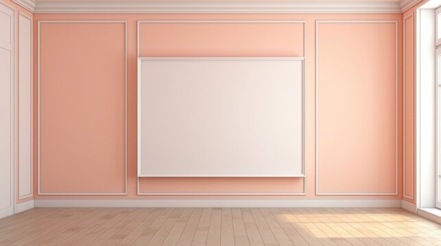 A mock-up of an empty wooden picture frame on a light wall background. The concept of advertising, a place for text.