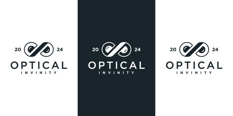 Optical invinity logo design, uniquely combined. Premium Vector