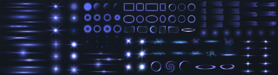 Light set star blue  png. Light set sun blue png. Light set flash blue png. vector illustrator.