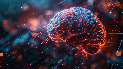 Innovative brain computer interface technology connecting human  - obrazy, fototapety, plakaty