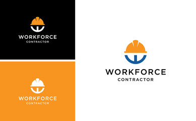 worker civil contractor logo design with letter w helmet vector