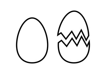 Icono negro de huevo entero y roto. - obrazy, fototapety, plakaty