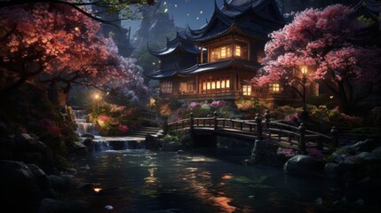 Fantasy art with japanese nature influence for a magical and captivating aesthetic