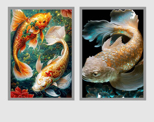 Premium Vector Illustration | Painting of koi carps, animals full of luck, symbols of harmony of life with nature