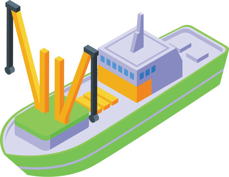 isometric green ship with yellow cranes clip art preview