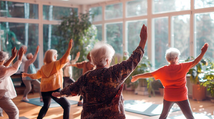 Yoga fitness, class and senior women training workout for elderly people - 767908780
