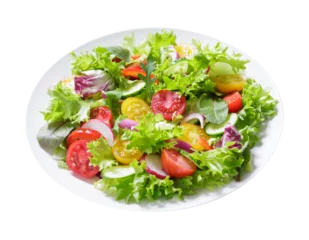 Fotobehang plate of green salad with fresh vegetables isolated on transparent background © Nitr