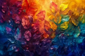 Vibrant Multicolored Abstract Floral Background with Artistic Textures and Layers Suitable for Creative Design Use - obrazy, fototapety, plakaty