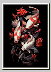 Premium Vector Illustration | Painting of koi carps, animals full of luck, symbols of harmony of life with nature