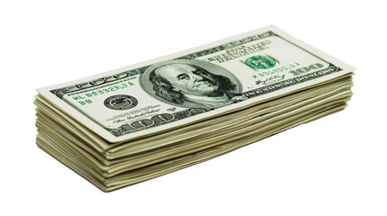 Money pile of packs of hundred dollar bills stacks isolated on transparent background. - obrazy, fototapety, plakaty