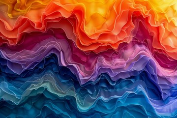 Vibrant Rainbow Colored Waves Fabric Texture Abstract Colorful Background for Artistic Design Concepts - obrazy, fototapety, plakaty