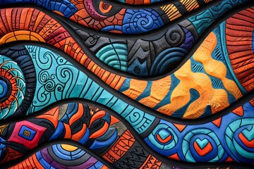 Vibrant Abstract Mural Art with Colorful Geometric Patterns and Swirls