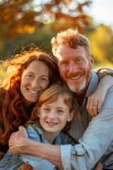 Fototapeta premium Portrait of a smiling redhead family in nature