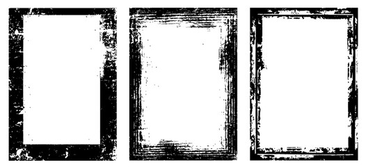 Set of 3 transparent vector grunge abstract dirty background frame textures with dust overlay. Place artwork over any image to make distressed effect
